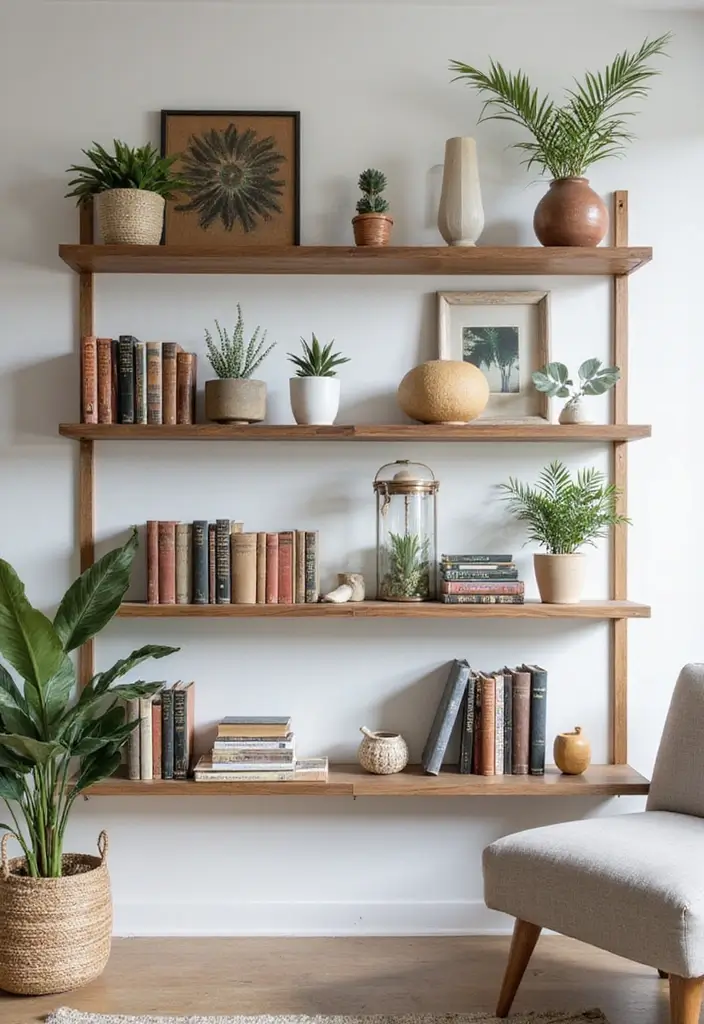 26 Earthy Bohemian Living Room Ideas for Natural Warmth 13 26 Earthy Bohemian Living Room Ideas for Natural Warmth - 13. Open Shelving