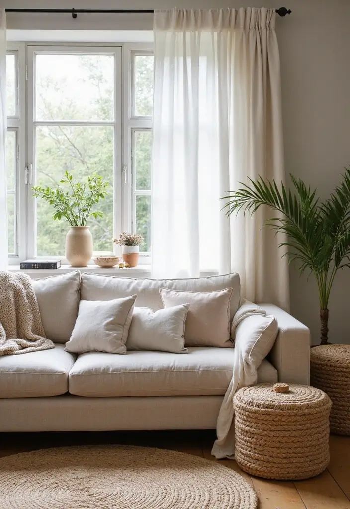 26 Earthy Bohemian Living Room Ideas for Natural Warmth 14 26 Earthy Bohemian Living Room Ideas for Natural Warmth - 14. Natural Fabrics