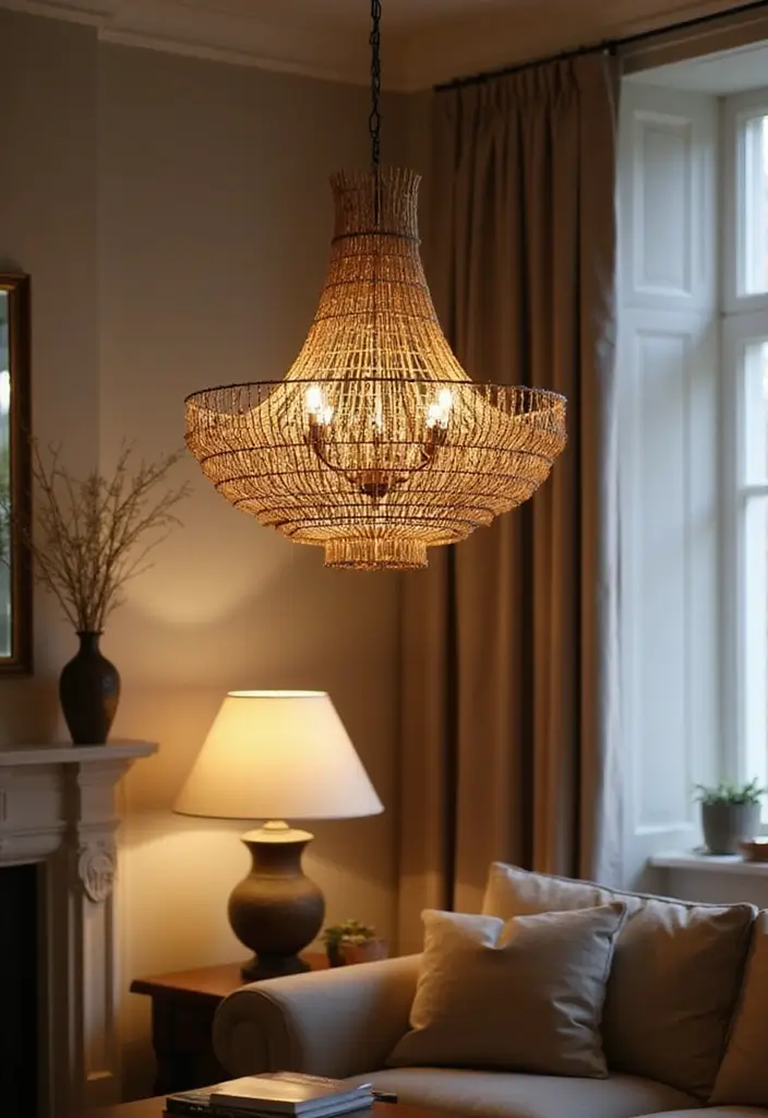 26 Earthy Bohemian Living Room Ideas for Natural Warmth 15 26 Earthy Bohemian Living Room Ideas for Natural Warmth - 15. Chandeliers with Flair