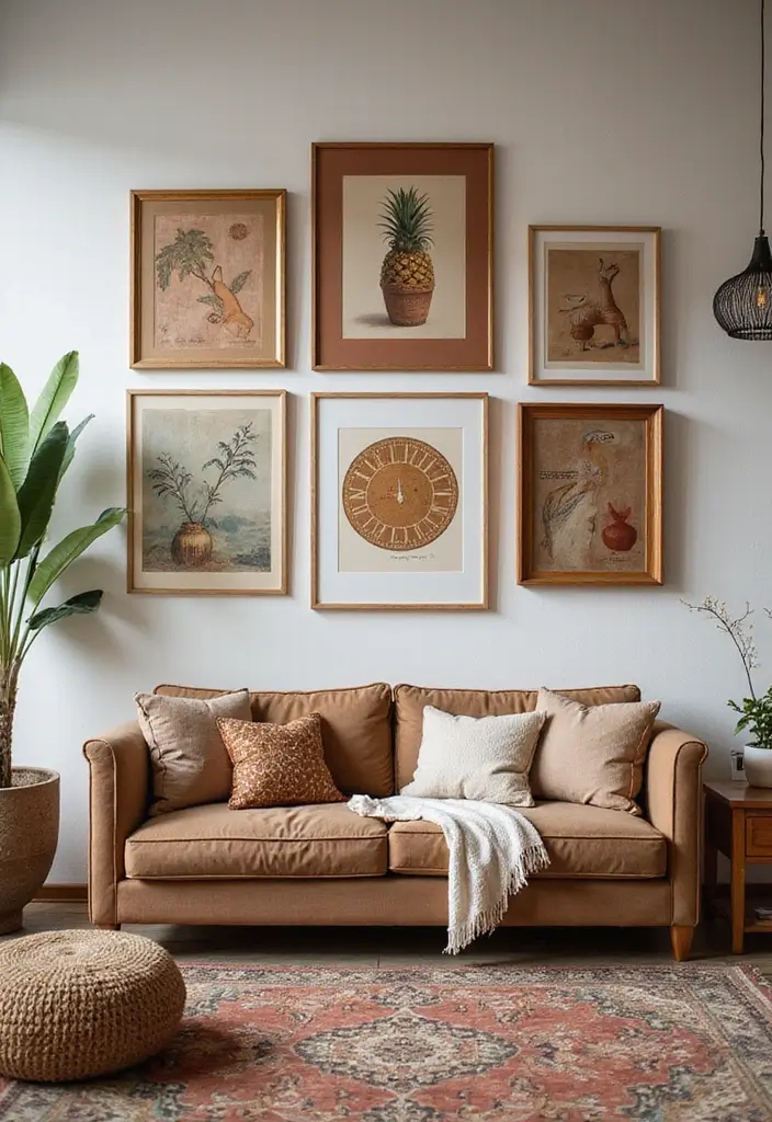 26 Earthy Bohemian Living Room Ideas for Natural Warmth 18 26 Earthy Bohemian Living Room Ideas for Natural Warmth - 18. Earthy Artwork