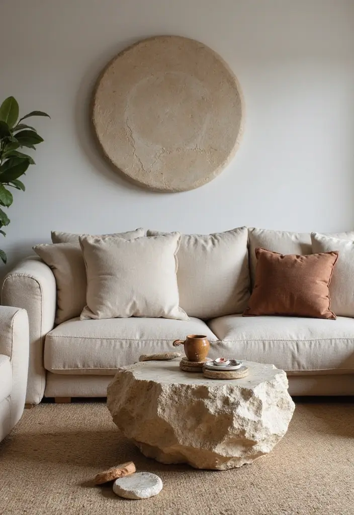 26 Earthy Bohemian Living Room Ideas for Natural Warmth 23 26 Earthy Bohemian Living Room Ideas for Natural Warmth - 23. Natural Stone Accents