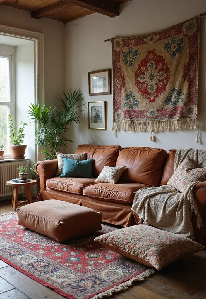 26 Earthy Bohemian Living Room Ideas for Natural Warmth 25 26 Earthy Bohemian Living Room Ideas for Natural Warmth - 25. Layering Patterns