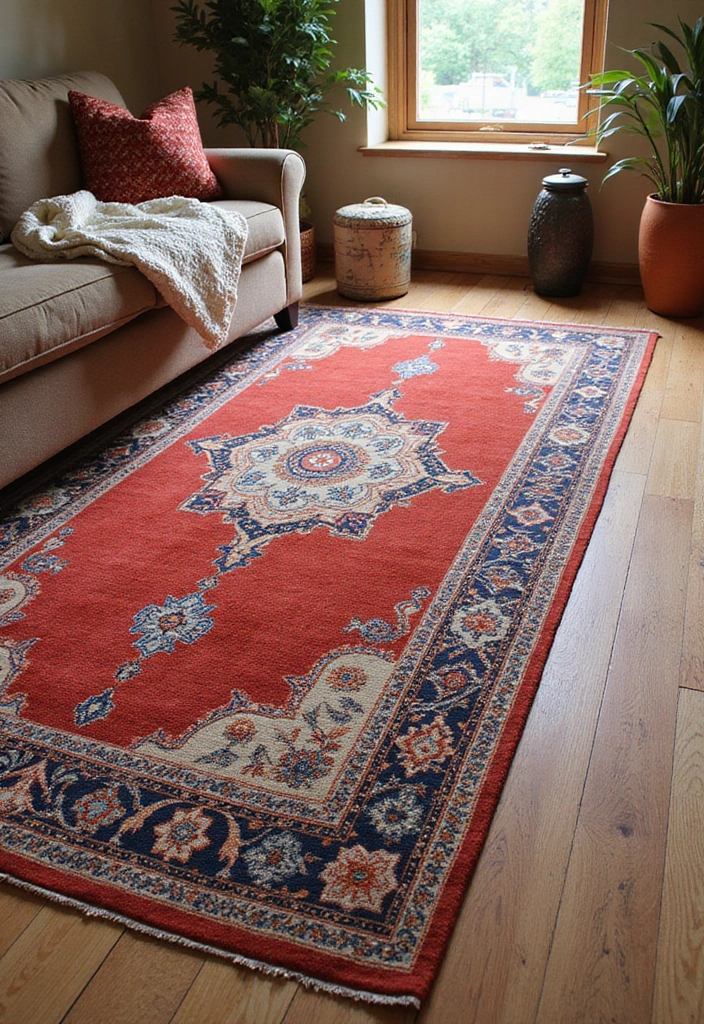 26 Earthy Bohemian Living Room Ideas for Natural Warmth 4 26 Earthy Bohemian Living Room Ideas for Natural Warmth - 4. Statement Rugs