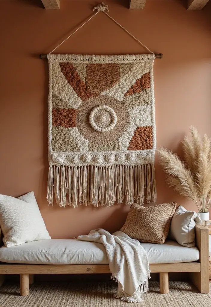 26 Earthy Bohemian Living Room Ideas for Natural Warmth 6 26 Earthy Bohemian Living Room Ideas for Natural Warmth - 6. Woven Wall Hangings