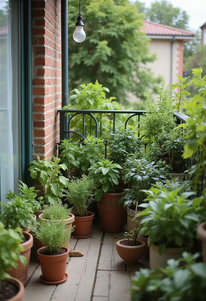 27 Bohemian Balcony Ideas That Transform Small Spaces 10 27 Bohemian Balcony Ideas That Transform Small Spaces - 10. Herb Garden Delight