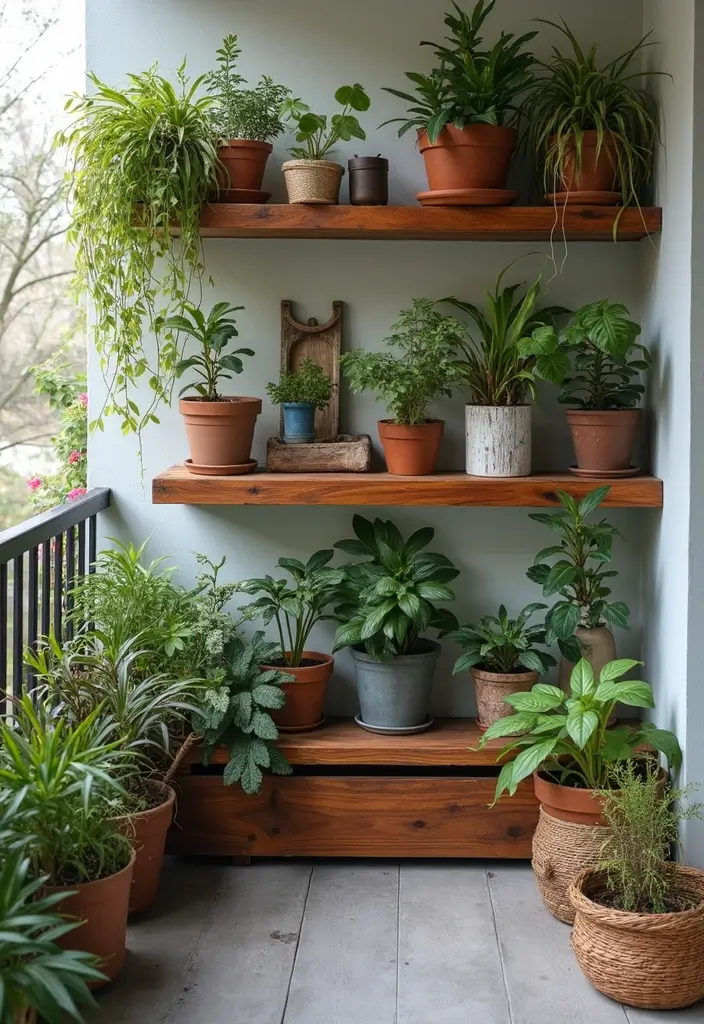 27 Bohemian Balcony Ideas That Transform Small Spaces 17 27 Bohemian Balcony Ideas That Transform Small Spaces - 17. Floating Shelves for Decor