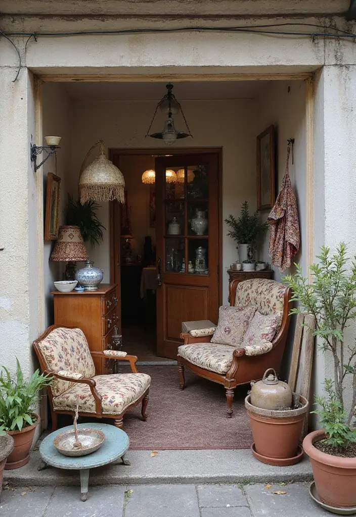 27 Bohemian Balcony Ideas That Transform Small Spaces 22 27 Bohemian Balcony Ideas That Transform Small Spaces - 22. Vintage Finds