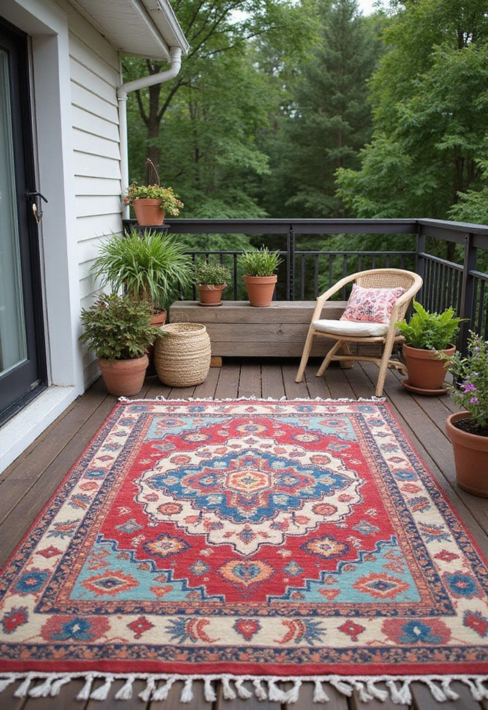 27 Bohemian Balcony Ideas That Transform Small Spaces 3 27 Bohemian Balcony Ideas That Transform Small Spaces - 3. Outdoor Rugs for Comfort