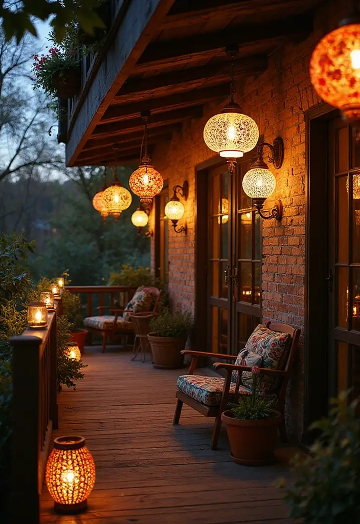 27 Bohemian Balcony Ideas That Transform Small Spaces 8 27 Bohemian Balcony Ideas That Transform Small Spaces - 8. Bohemian Lanterns and Lighting
