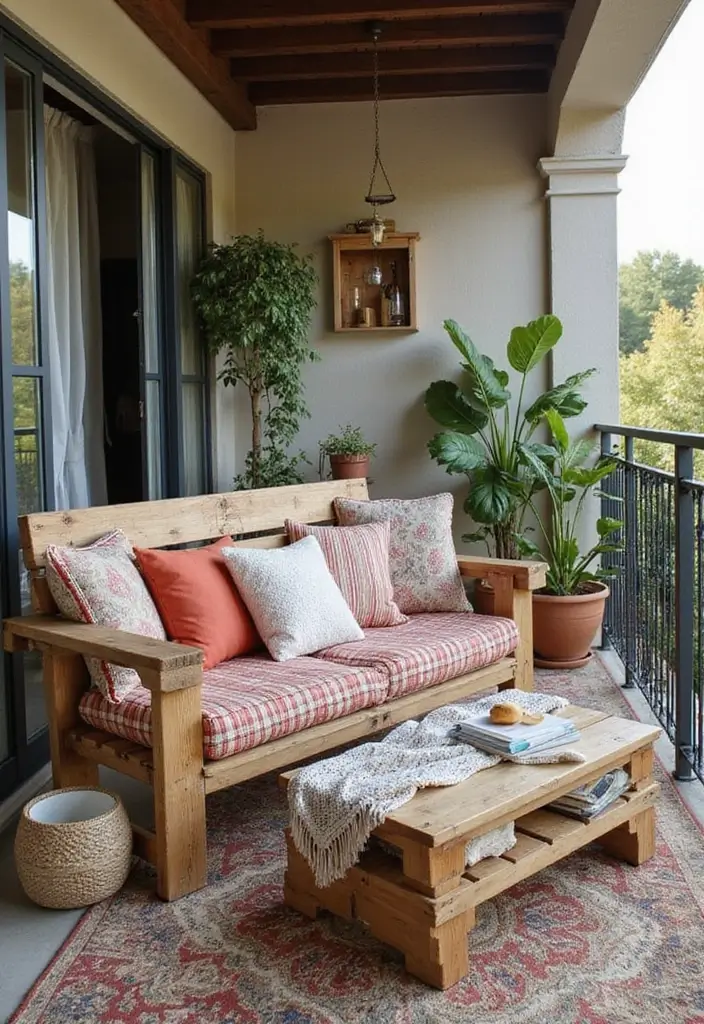 27 Bohemian Balcony Ideas That Transform Small Spaces 9 27 Bohemian Balcony Ideas That Transform Small Spaces - 9. DIY Pallet Furniture