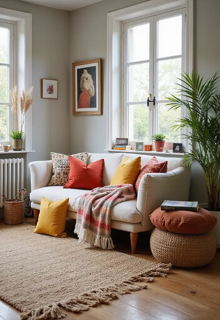 27 Bohemian Chic Living Room Ideas That Feel Effortlessly Stylish 1 27 Bohemian Chic Living Room Ideas That Feel Effortlessly Stylish - 1. Layered Textiles for Cozy Vibes