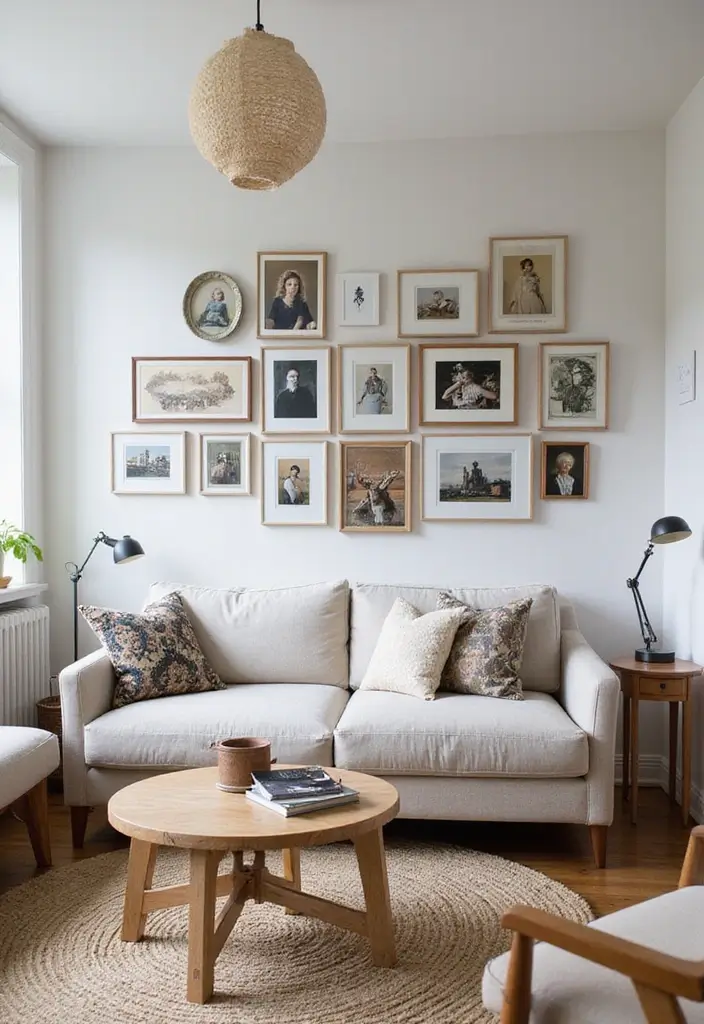 27 Bohemian Chic Living Room Ideas That Feel Effortlessly Stylish 10 27 Bohemian Chic Living Room Ideas That Feel Effortlessly Stylish - 10. Artistic Gallery Wall