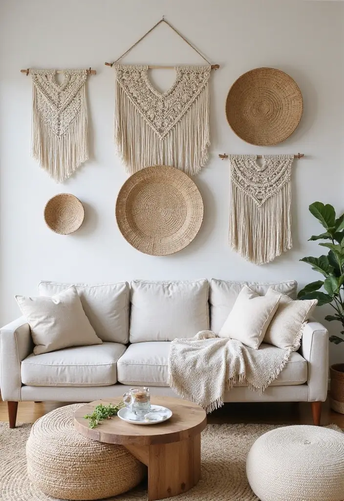 27 Bohemian Chic Living Room Ideas That Feel Effortlessly Stylish 13 27 Bohemian Chic Living Room Ideas That Feel Effortlessly Stylish - 13. Textured Wall Hangings