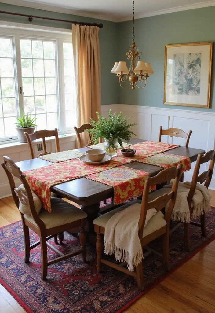 27 Bohemian Dining Room Ideas for Laid-Back Entertaining - 1. Layered Textiles for Warmth