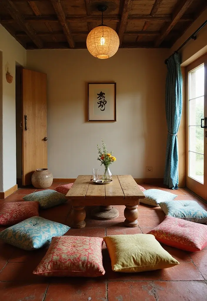 27 Bohemian Dining Room Ideas for Laid-Back Entertaining - 11. Floor Cushions for Relaxed Dining