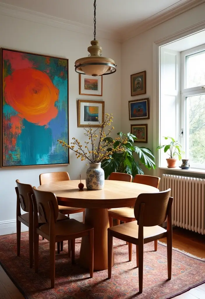 27 Bohemian Dining Room Ideas for Laid-Back Entertaining - 12. Bold and Colorful Paintings