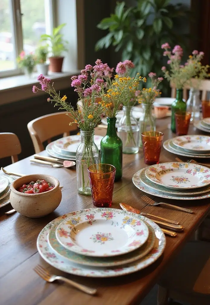 27 Bohemian Dining Room Ideas for Laid-Back Entertaining - 3. Eclectic Table Settings