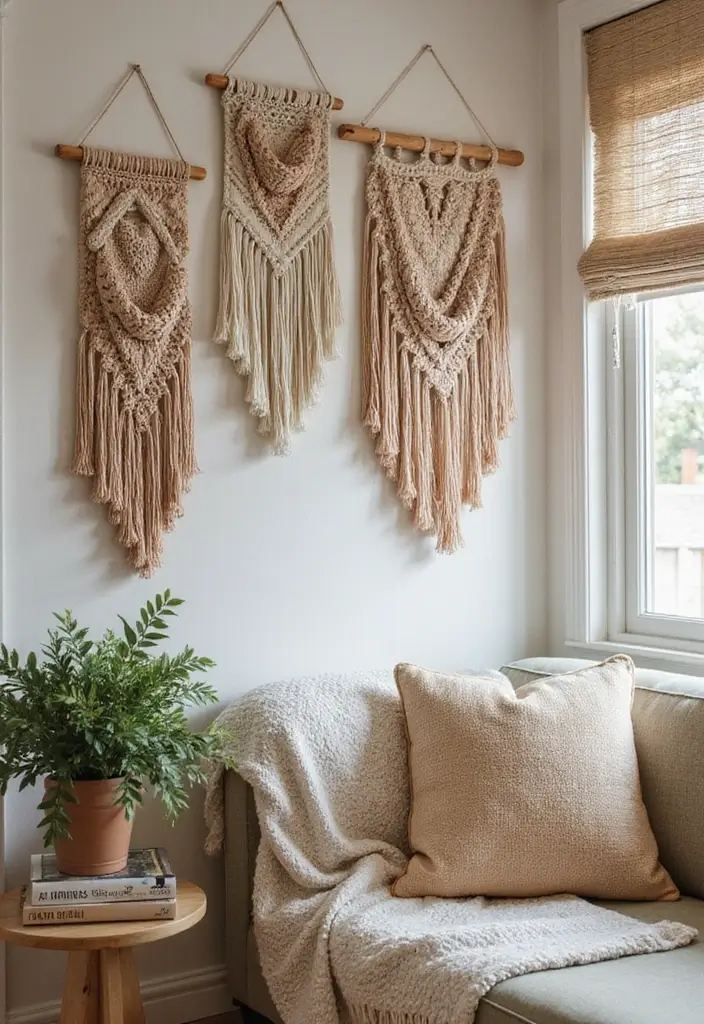 27 Bohemian Farmhouse Decor Looks That Feel Fresh and Cozy - 24. Incorporating Textile Wall Hangings