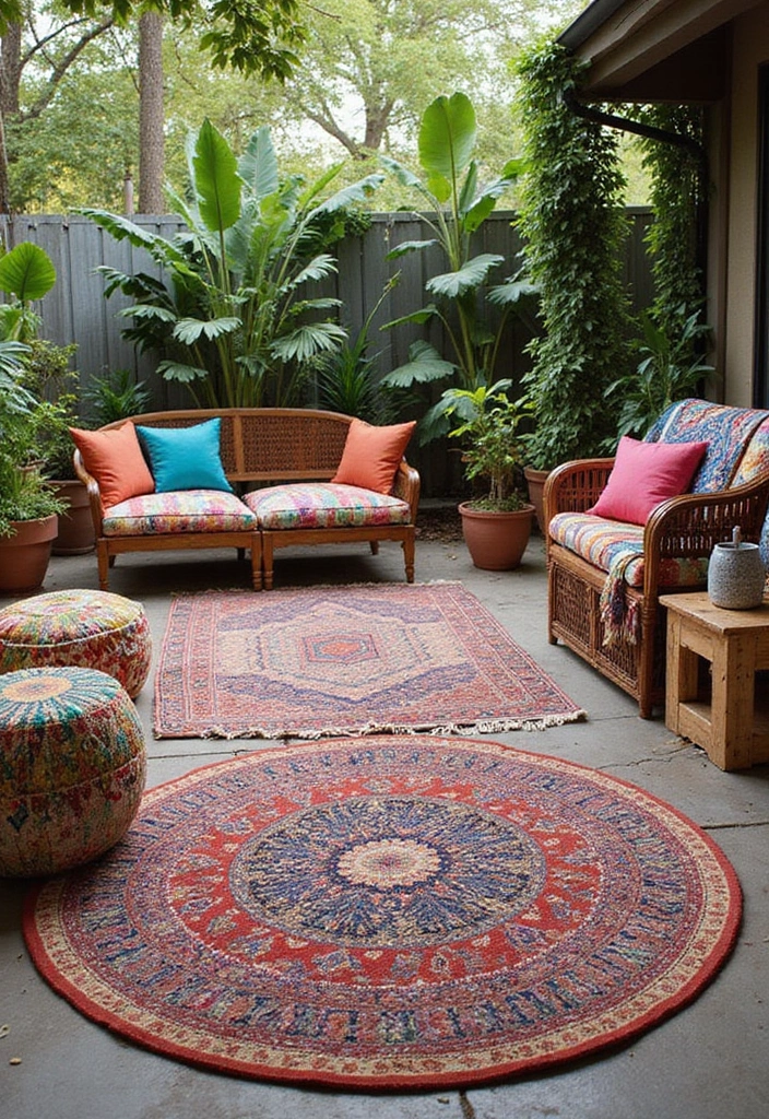 27 Bohemian Patio Ideas for Dreamy Outdoor Vibes 1 27 Bohemian Patio Ideas for Dreamy Outdoor Vibes - 1. Layered Textiles Galore
