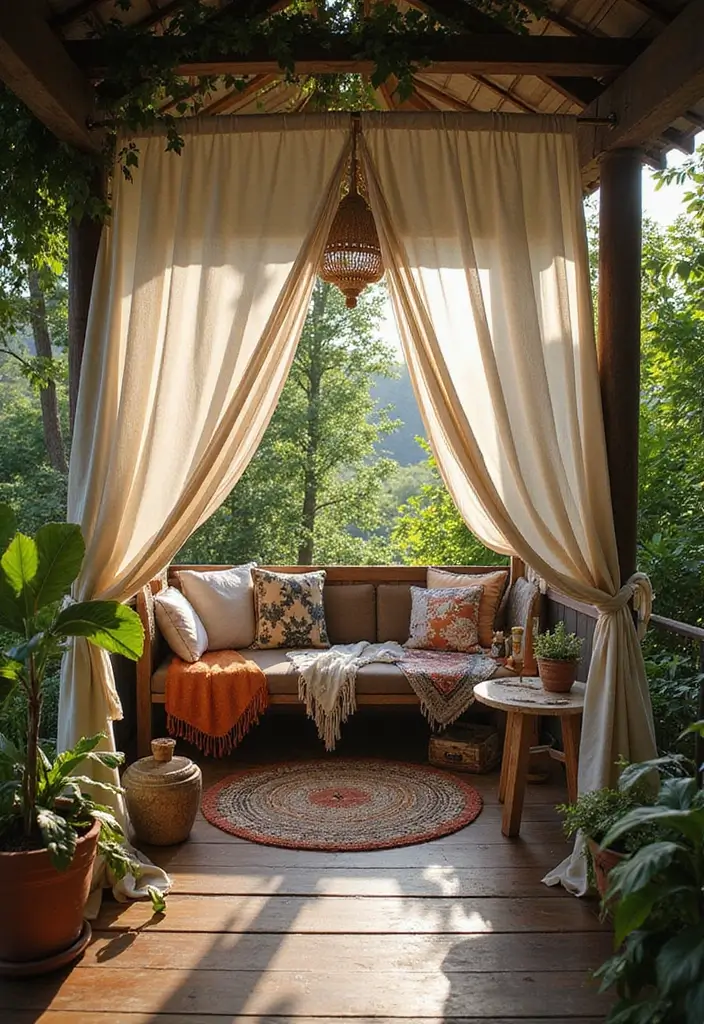 27 Bohemian Patio Ideas for Dreamy Outdoor Vibes 13 27 Bohemian Patio Ideas for Dreamy Outdoor Vibes - 13. Cozy Nook with Canopy