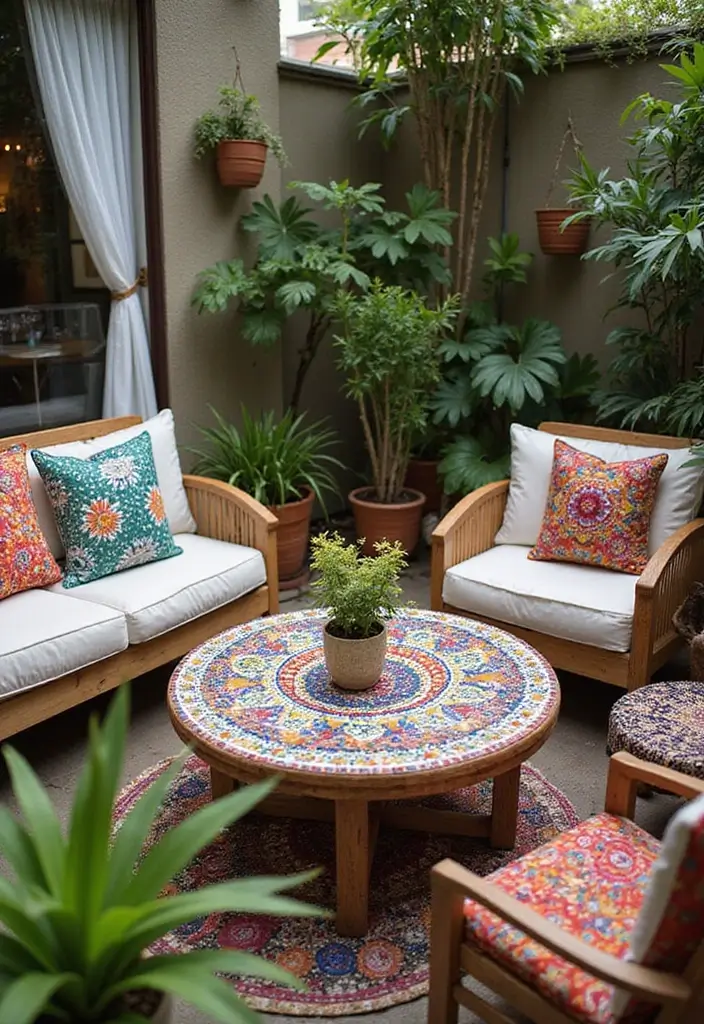 27 Bohemian Patio Ideas for Dreamy Outdoor Vibes 14 27 Bohemian Patio Ideas for Dreamy Outdoor Vibes - 14. DIY Mosaic Table