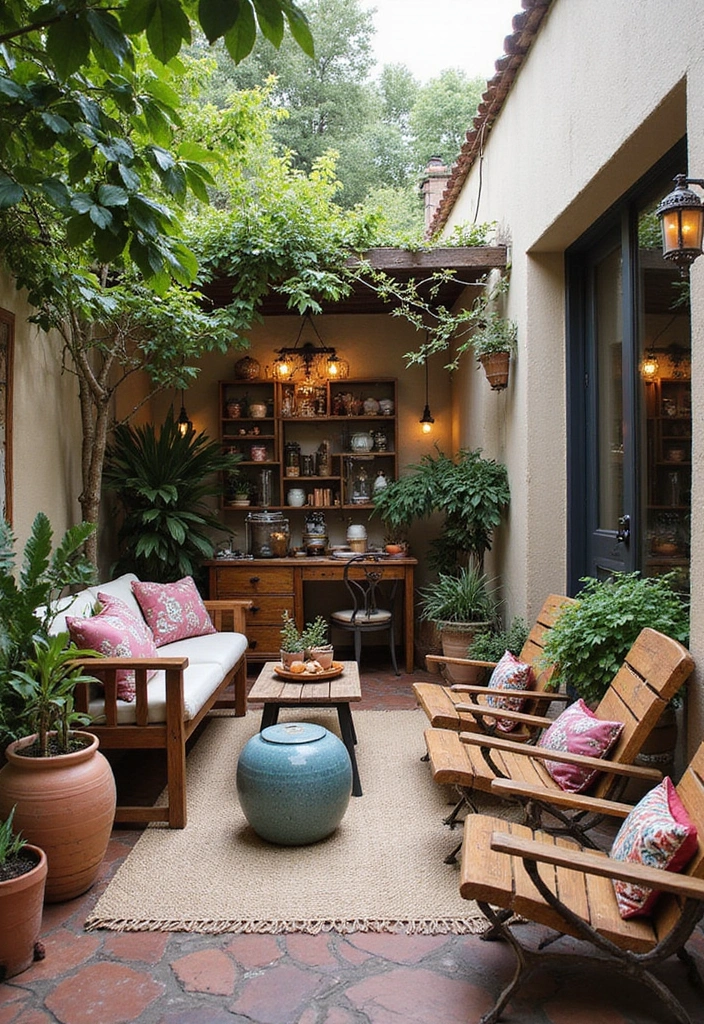 27 Bohemian Patio Ideas for Dreamy Outdoor Vibes 20 27 Bohemian Patio Ideas for Dreamy Outdoor Vibes - 20. Mixed Media Decor