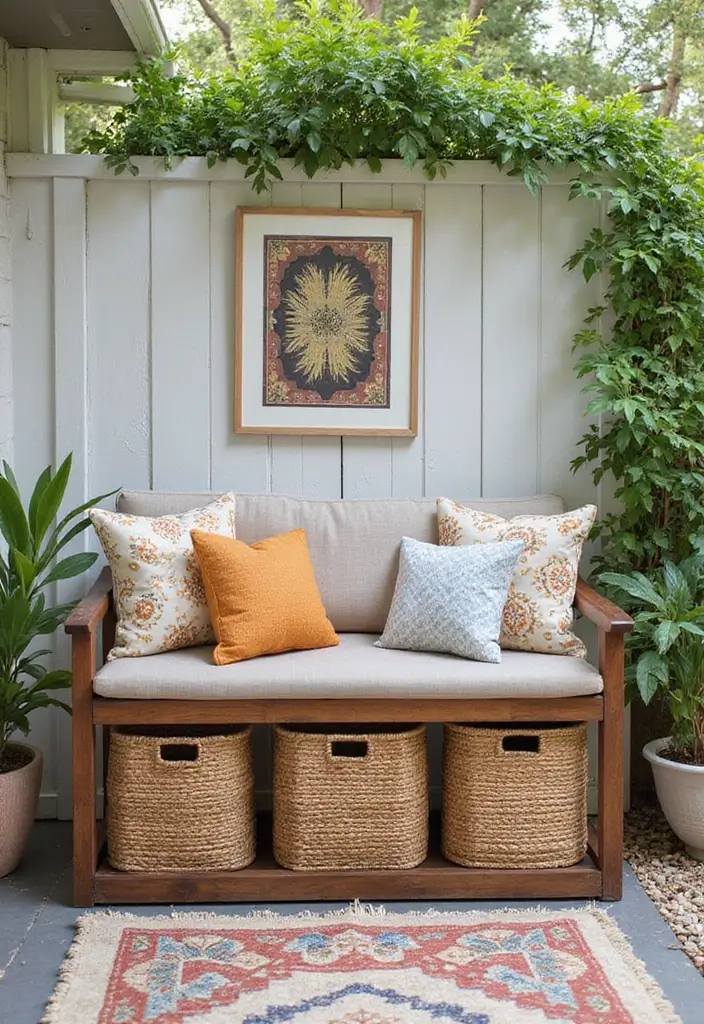 27 Bohemian Patio Ideas for Dreamy Outdoor Vibes 22 27 Bohemian Patio Ideas for Dreamy Outdoor Vibes - 22. Functional Storage Solutions