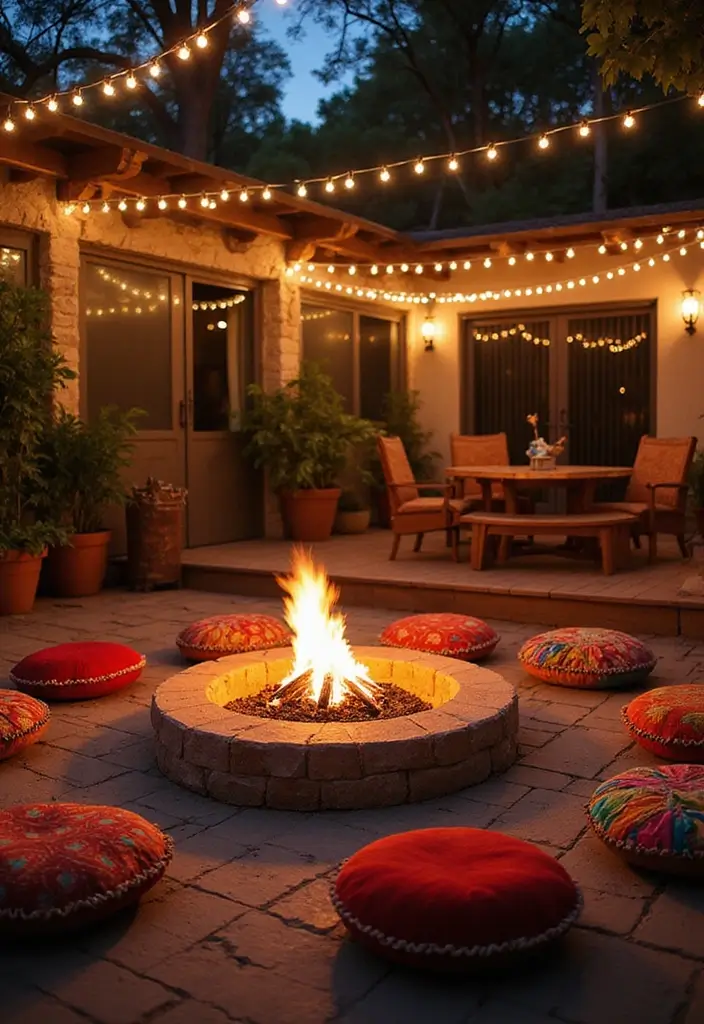 27 Bohemian Patio Ideas for Dreamy Outdoor Vibes 4 27 Bohemian Patio Ideas for Dreamy Outdoor Vibes - 4. Cozy Fire Pit Area