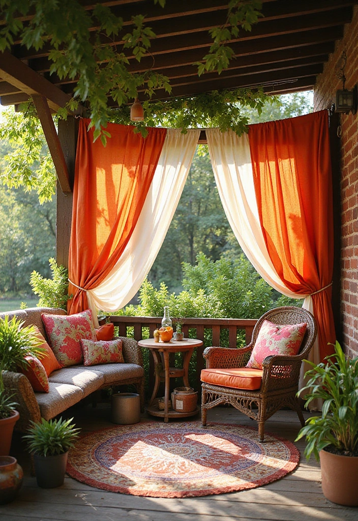 27 Bohemian Patio Ideas for Dreamy Outdoor Vibes 5 27 Bohemian Patio Ideas for Dreamy Outdoor Vibes - 5. Colorful Outdoor Curtains