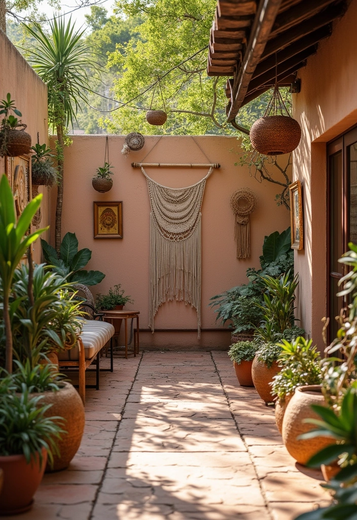 27 Bohemian Patio Ideas for Dreamy Outdoor Vibes 6 27 Bohemian Patio Ideas for Dreamy Outdoor Vibes - 6. Artistic Wall Hangings