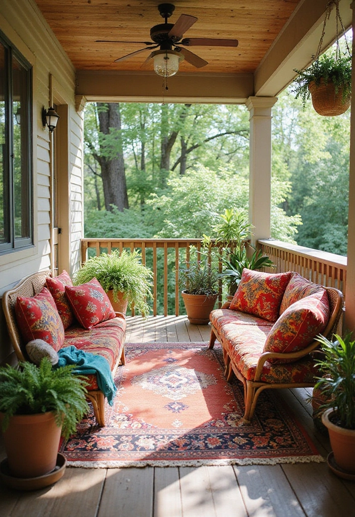 27 Bohemian Porch Ideas Perfect for Relaxing Afternoons 1 27 Bohemian Porch Ideas Perfect for Relaxing Afternoons - 1. Layered Textiles for Comfort