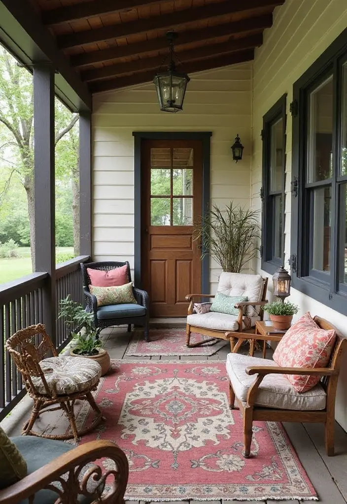 27 Bohemian Porch Ideas Perfect for Relaxing Afternoons 10 27 Bohemian Porch Ideas Perfect for Relaxing Afternoons - 10. Eclectic Seating Arrangements