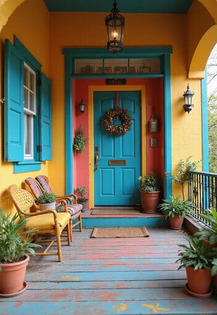 27 Bohemian Porch Ideas Perfect for Relaxing Afternoons 14 27 Bohemian Porch Ideas Perfect for Relaxing Afternoons - 14. A Splash of Color with Paint