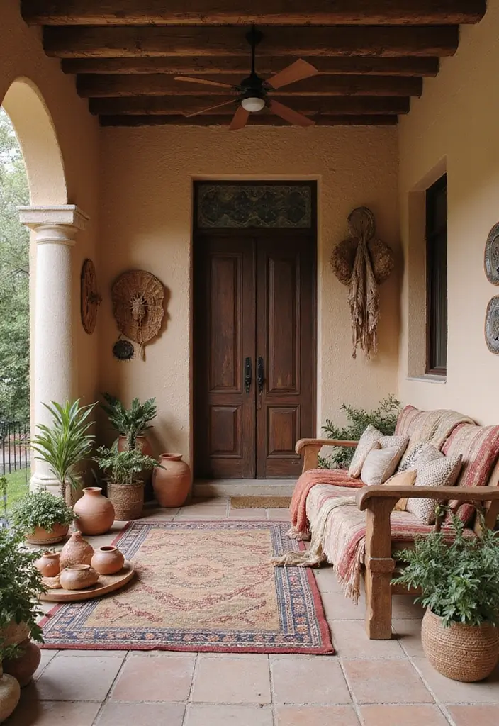 27 Bohemian Porch Ideas Perfect for Relaxing Afternoons 19 27 Bohemian Porch Ideas Perfect for Relaxing Afternoons - 19. Incorporate Local Artisans’ Crafts