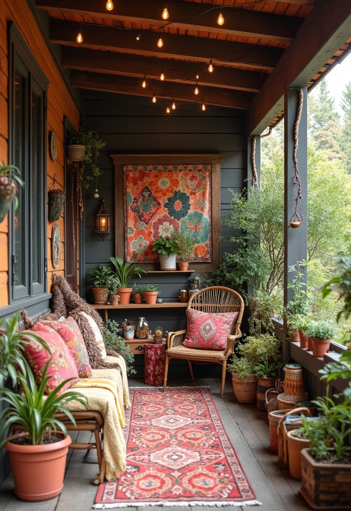 27 Bohemian Porch Ideas Perfect for Relaxing Afternoons 22 27 Bohemian Porch Ideas Perfect for Relaxing Afternoons - 22. Play with Patterns and Prints