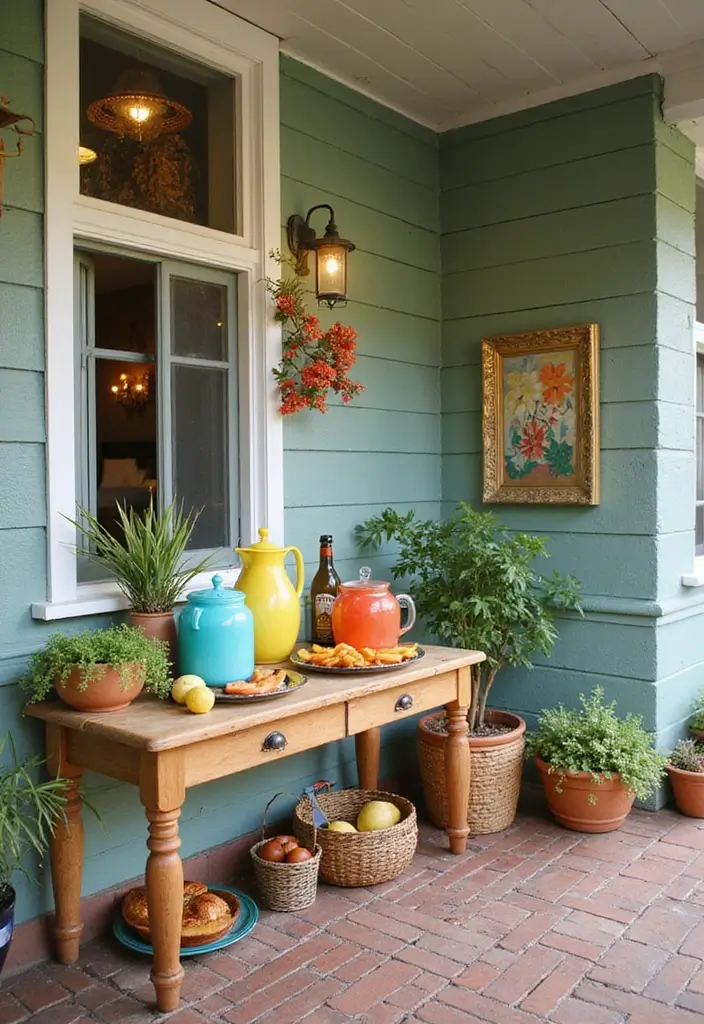 27 Bohemian Porch Ideas Perfect for Relaxing Afternoons 26 27 Bohemian Porch Ideas Perfect for Relaxing Afternoons - 26. Refreshing Drink Station