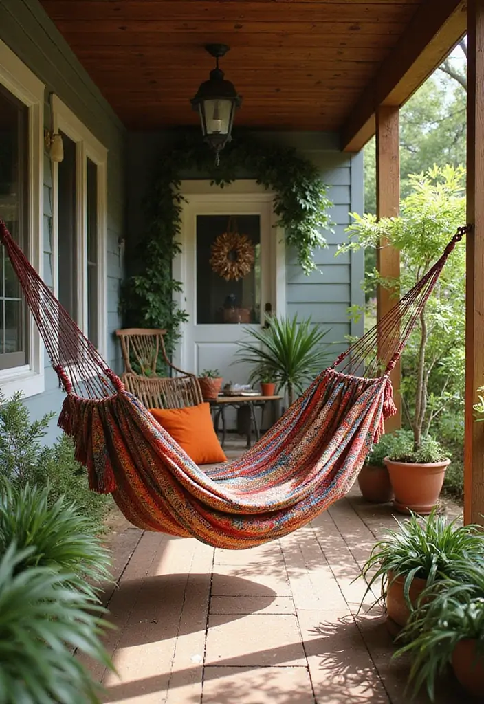 27 Bohemian Porch Ideas Perfect for Relaxing Afternoons 4 27 Bohemian Porch Ideas Perfect for Relaxing Afternoons - 4. Cozy Hammocks for Ultimate Relaxation