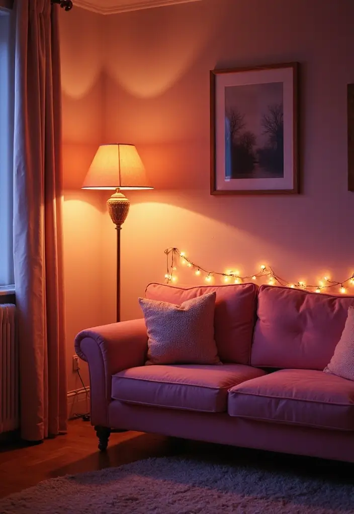 27 Pink Sofa Living Room Bohemian Ideas That Look Amazing 11 27 Pink Sofa Living Room Bohemian Ideas That Look Amazing - 11. Lighting that Sets the Mood