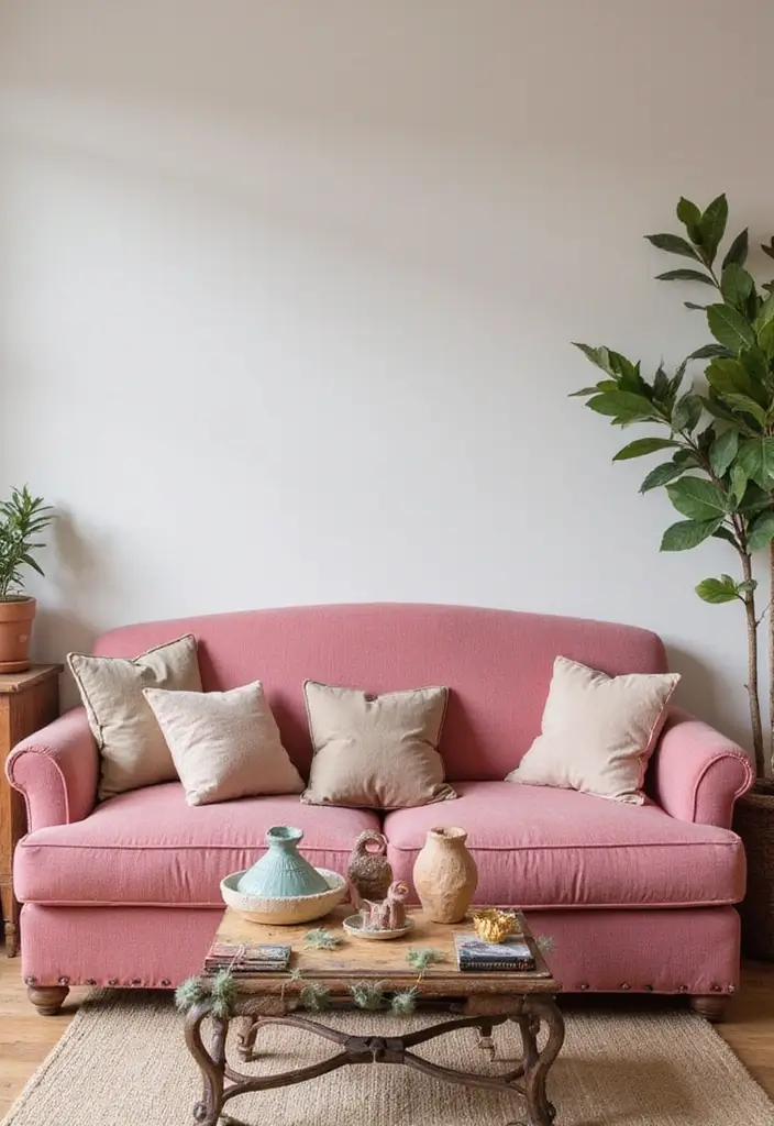 27 Pink Sofa Living Room Bohemian Ideas That Look Amazing 12 27 Pink Sofa Living Room Bohemian Ideas That Look Amazing - 12. Fun and Functional Accessories