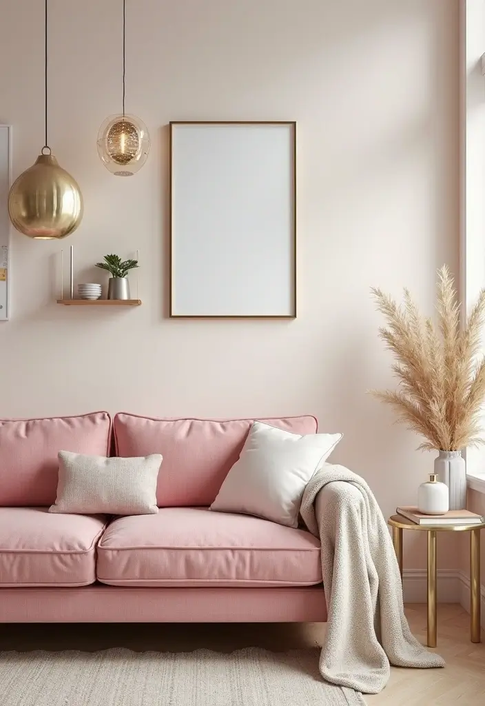 27 Pink Sofa Living Room Bohemian Ideas That Look Amazing 17 27 Pink Sofa Living Room Bohemian Ideas That Look Amazing - 17. A Touch of Metallics