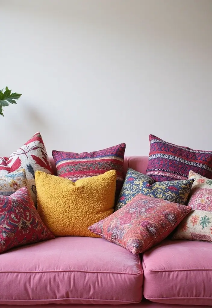 27 Pink Sofa Living Room Bohemian Ideas That Look Amazing 6 27 Pink Sofa Living Room Bohemian Ideas That Look Amazing - 6. The Power of Colorful Pillows