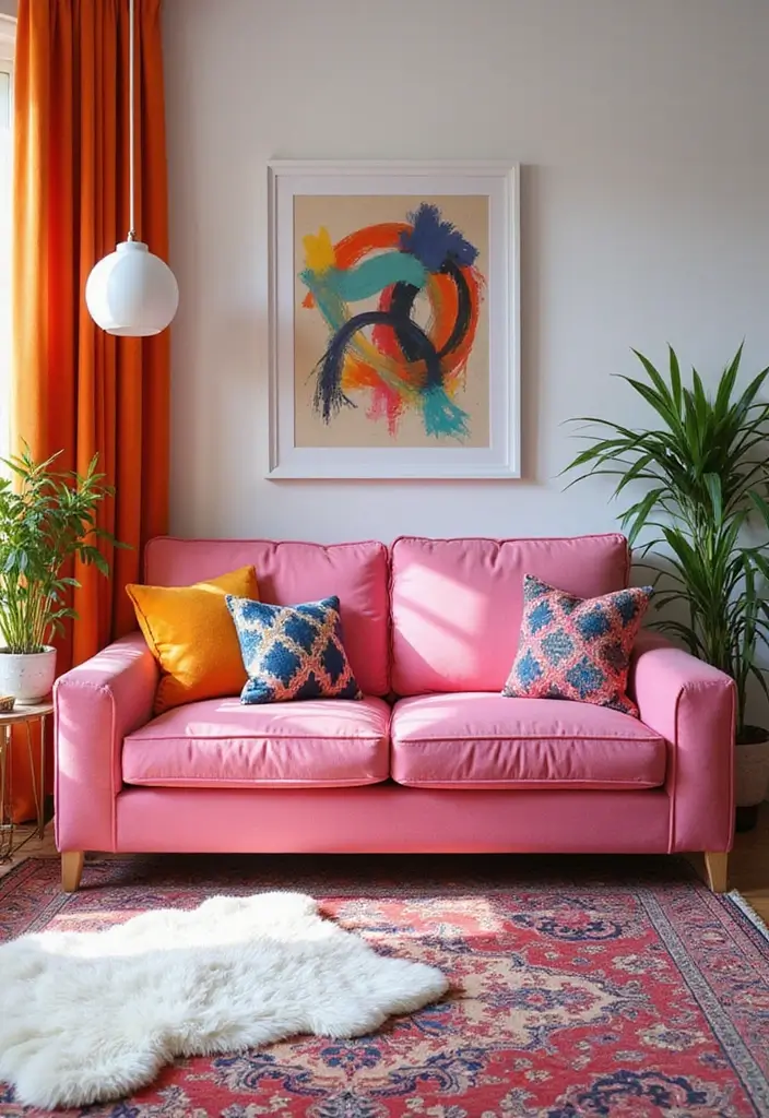 27 Pink Sofa Living Room Bohemian Ideas That Look Amazing 9 27 Pink Sofa Living Room Bohemian Ideas That Look Amazing - 9. Bright and Bold Accents
