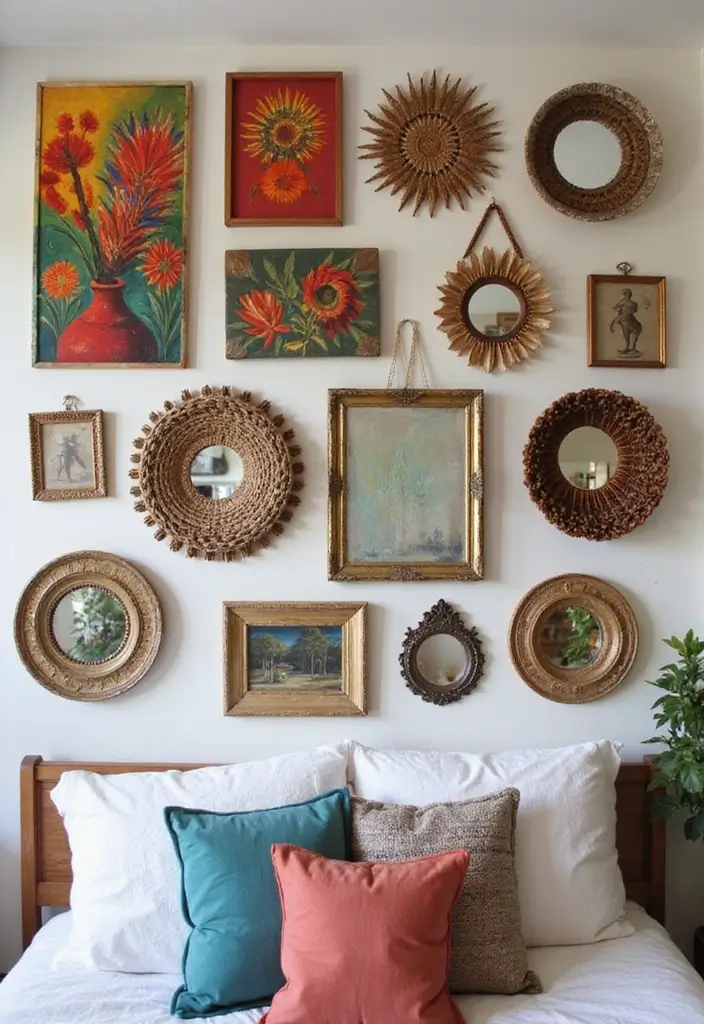 28 Bohemian Bedroom Inspirations That Never Go Out of Style 2 28 Bohemian Bedroom Inspirations That Never Go Out of Style - 2. Eclectic Wall Art