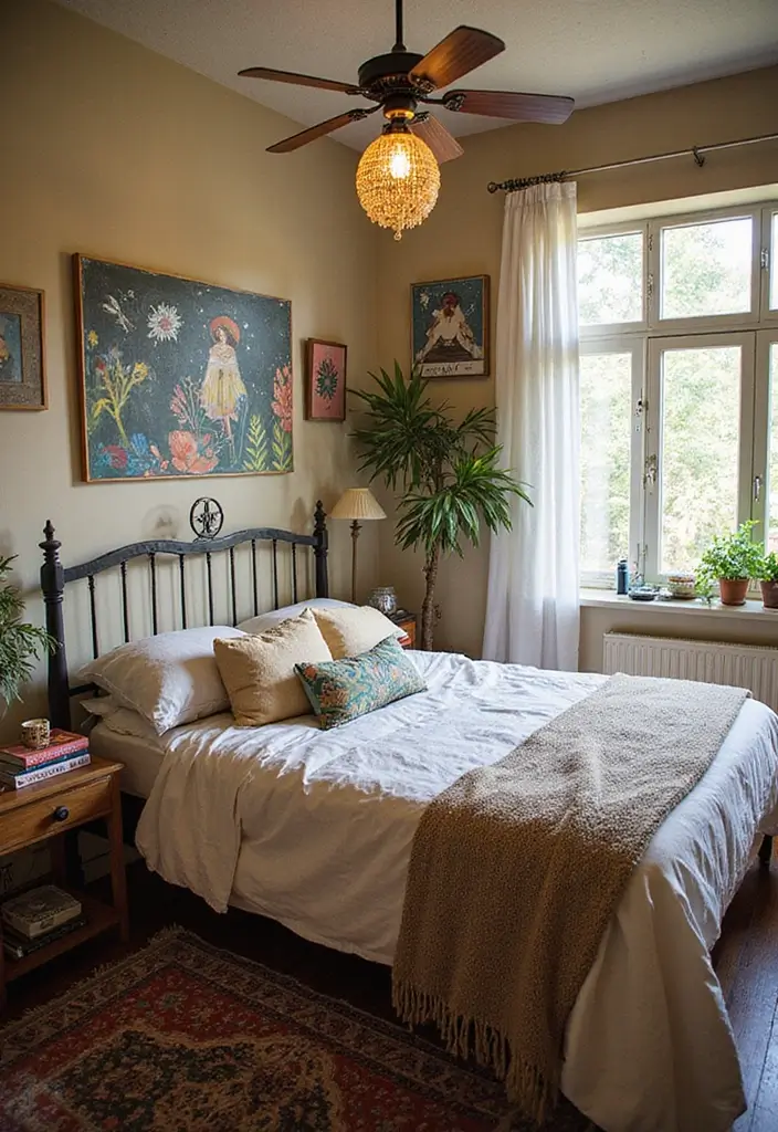 28 Bohemian Bedroom Inspirations That Never Go Out of Style 22 28 Bohemian Bedroom Inspirations That Never Go Out of Style - 22. Artistic Touches