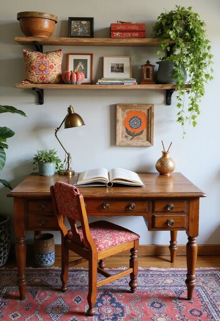 28 Bohemian Home Office Ideas That Spark Creativity - 1. Vintage Chic with a Twist