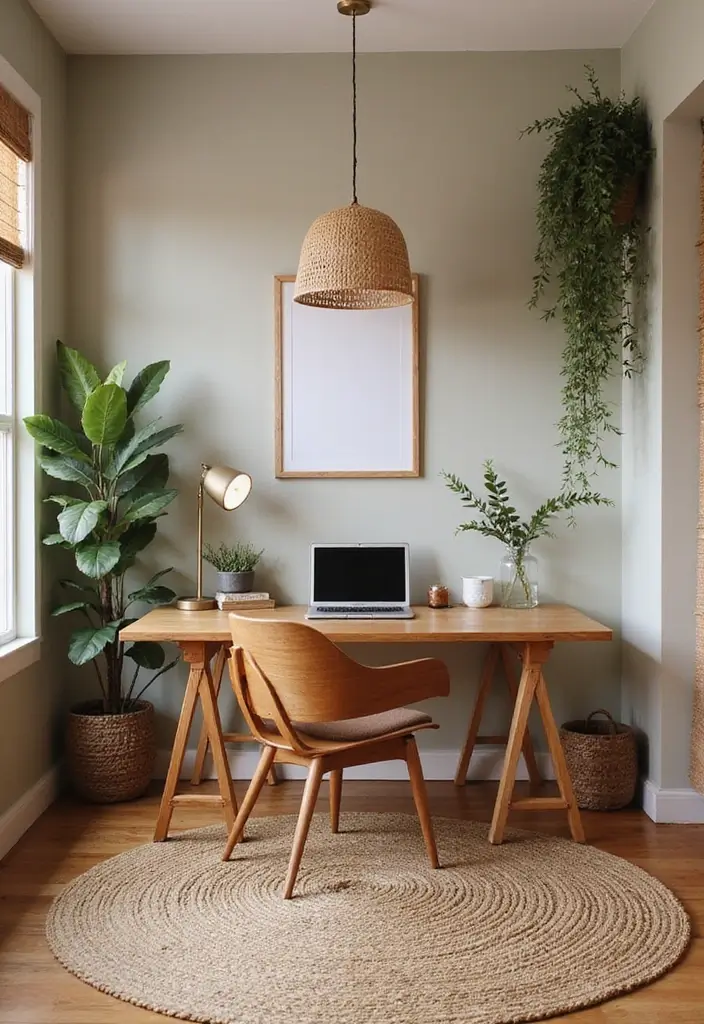 28 Bohemian Home Office Ideas That Spark Creativity - 21. Earthy Tones and Textures