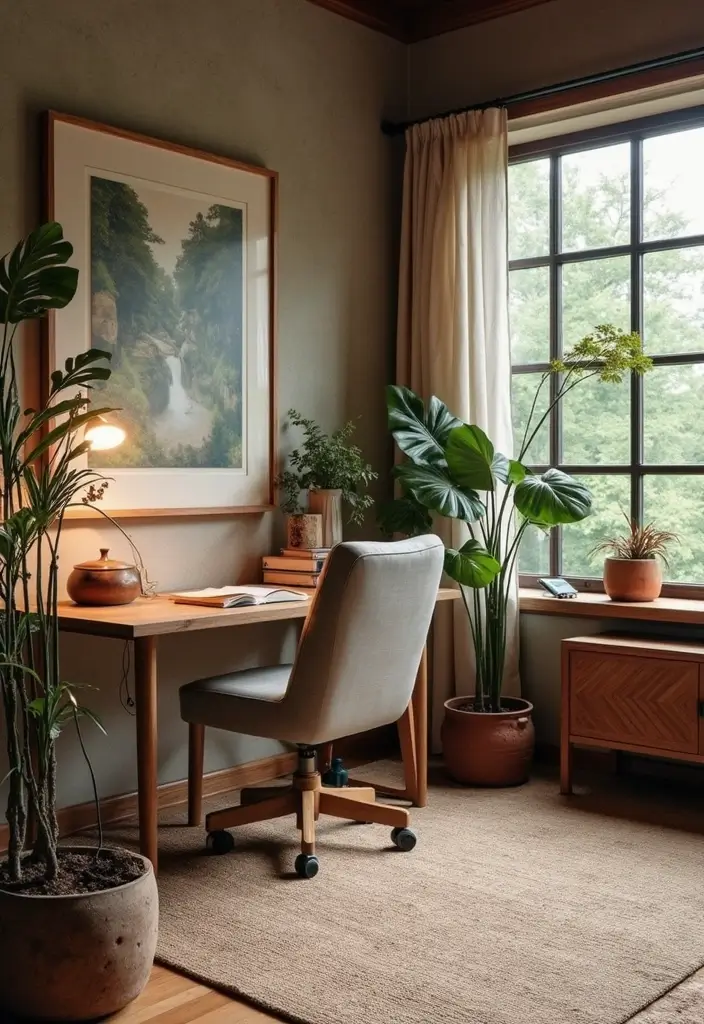 28 Bohemian Home Office Ideas That Spark Creativity - 6. Natural Elements Everywhere