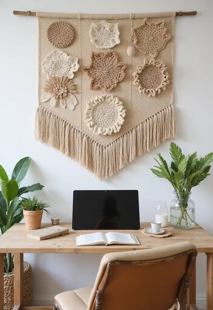 28 Bohemian Home Office Ideas That Spark Creativity - 8. Woven Wall Hangings