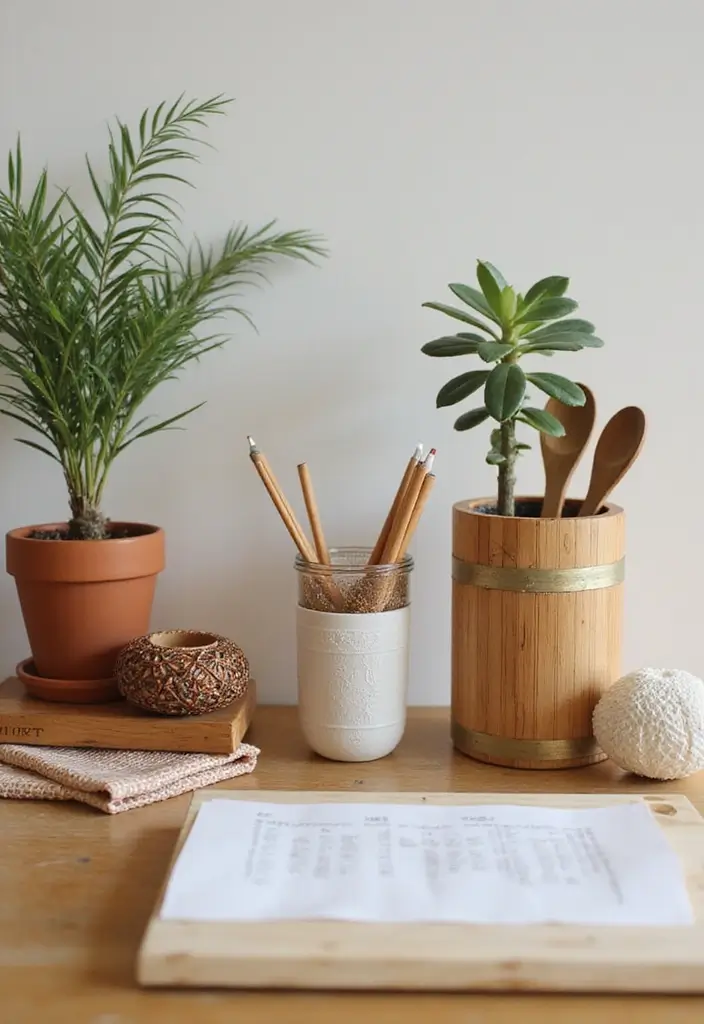 28 Bohemian Home Office Ideas That Spark Creativity - 9. Eco-Friendly Desk Accessories