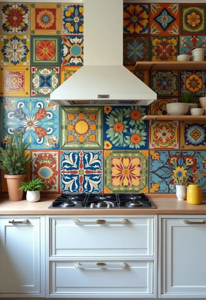 28 Bohemian Kitchen Backsplash Ideas That Pop - 13. Painted Tiles